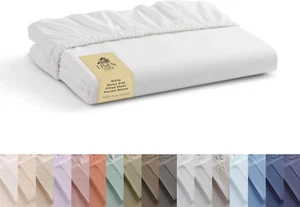 Linen Home 100% Cotton Percale Fitted Sheet, Queen Size, White, 1 Deep Pocket - Picture 1 of 12