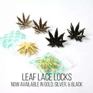 CERRADURAS DE ENCAJE DE HOJAS COMPLETAMENTE ATADAS - CONJUNTO NEGRO PLATA DORADO - NUEVA HIERBA DE MARIHUANA DUBRES - Imagen 1 de 7