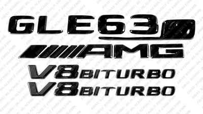 Set Gloss Black Emblems Logo Letter for Mercedes-Benz V8 Biturbo GLE63s AMG W167 - Image 1 of 4