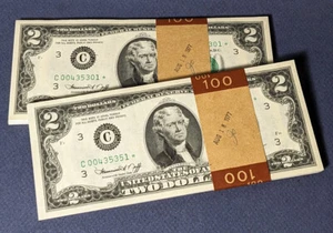 FR. 1935 C* $2 1976 Federal Reserve Note 100pc CONSEC Lot C-* Block Gem CU Star - Picture 1 of 2