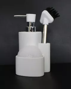 Keramik Küche Abwaschen Flüssigseifenspender Caddy mit Schwamm + Geschirrbürste - Bild 1 von 3