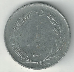 1966 Turkey 1 Lira Coin Mustafa Kemal Atatürk | KM# 889a - Picture 1 of 2