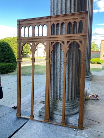 TWO GOTHIC CHERRY ANTIQUE CARVED PANELS FROM A CLOSED CHURCH - CMC97 Cover