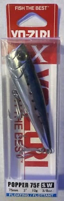 Señuelo de pesca flotante de agua superior YO-ZURI LX Silver Blue Popper 75F SW de 3"" 3/8 oz Foto 1 de 4