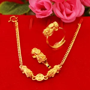 Brave Set 22K 23K 24K Oro Tailandés Baht Lleno Amarillo GP Collar - Imagen 1 de 4