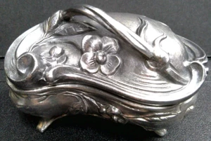 Beautiful Antique NB Rogers Nathaniel Burton Art Nouveau Jewelry Trinket Box 4" - Picture 1 of 8