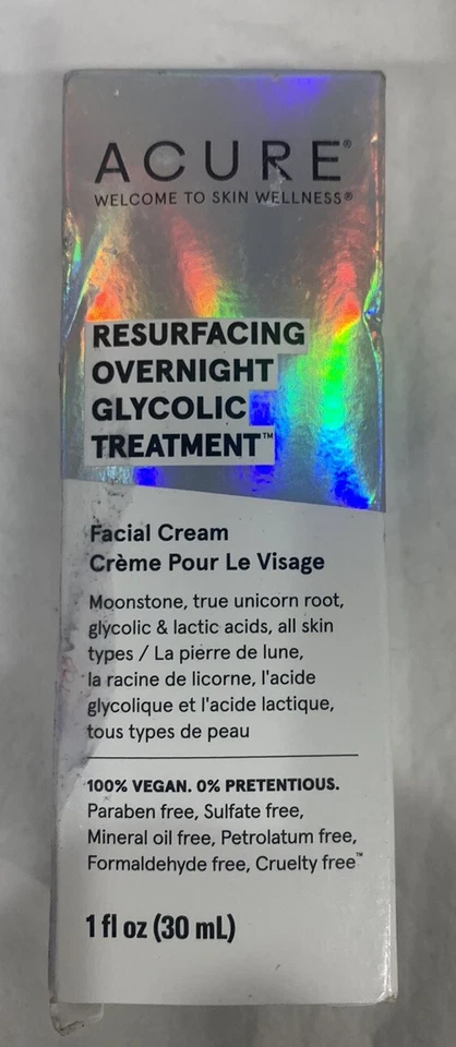 Crema facial tratamiento glicólico nocturno Acure rejuvenecimiento 1 fl oz nueva en caja Foto 1 de 2