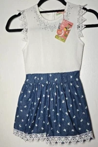 Girls Dress Shun bo Butterfly Theme White and Blue Color Size 7/8 - Picture 1 of 13