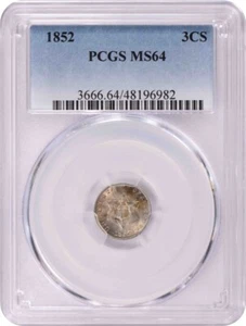 1852 Three Cent Silver MS64 PCGS - Picture 1 of 2