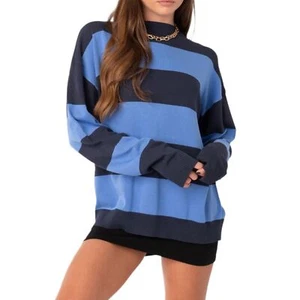Edikted Logan leichter Strick Oversize Pullover - Tonal Blau / Navy Color Block M-L - Bild 1 von 8