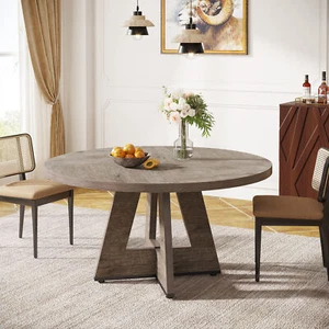 Tribesigns Farmhouse Wood Round Kitchen Dinning Table for 4,Grey - Picture 1 of 9