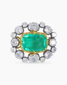 Art deco style fancy two toned style emerald & diamond brooch pin in 925 silver - Picture 1 of 2