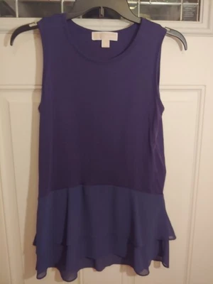 Pullover para mujer Michael Kors azul marino sin mangas en capas dobladillo transparente talla XS Foto 1 de 4