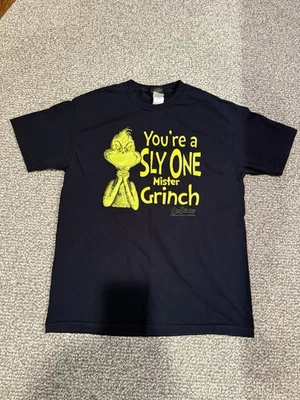 复古 Dr Seuss Christmas You're A Sly One Mister Grinch 海军蓝衬衫 L Y2K — 第 1/4 张图片