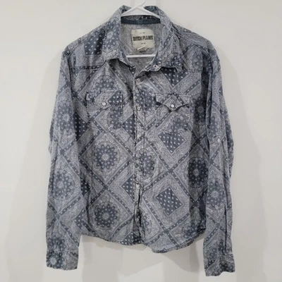 Ditch Plains Mens Pearl Snap Shirt Size Large Bandana Print Blue Western Cowboy - Image 1 of 4