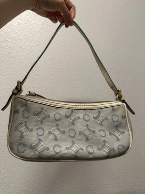 CELINE Vintage Triomphe Monogram Blue White Leather Shoulder Bag - Image 1 of 4