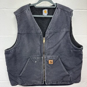Gilet Carhartt Vintage Uomo XL Nero Foderato Sherpa V26-BLK Tela Abbigliamento da Lavoro Sbiadito - Foto 1 di 15