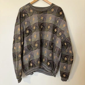 Vintage Mens Sweater Jhane Barnes Size XL Abstract Geometric Jacquard Ramie - Picture 1 of 17