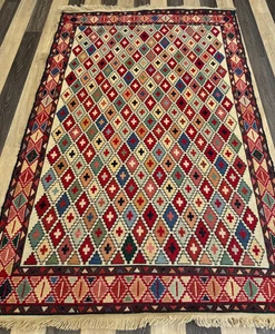 Woll Kelim Teppich 120x187cm | Natur gefärbt Flachgewebeteppich handgesponnen Wolle - Bild 1 von 9