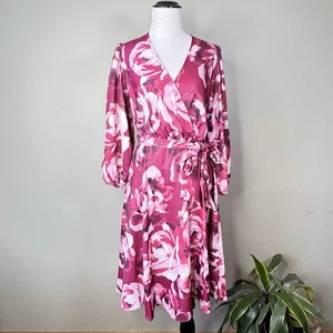 New Calvin Klein Dress sz 2 Burgundy Maroon Floral Formal 3/4 Puff Sleeves - Picture 1 of 5