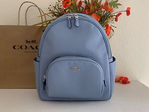 NWT Coach 5666 ﻿Court Backpack In Refine Pebble Leather Marble Blue