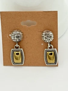 Pendientes Brighton retirados cesta ondulada plata y oro poste colgante oro liso - Imagen 1 de 4