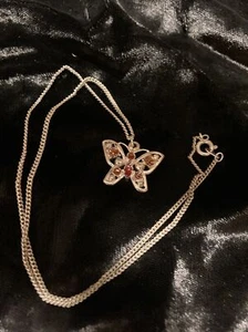 ***Vintage Silvertone Aurora Borealis Butterfly Necklace - Picture 1 of 4