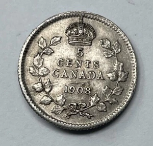 1908 Small 8 Canada Silver 5 Cent. VF30 Condition. C-653 - Picture 1 of 2
