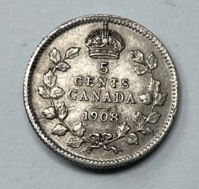 1908 Small 8 Canada Silver 5 Cent. VF30 Condition. C-653 - Image 1 of 2