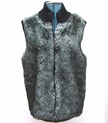 Искусственный мех свитер жилет черный серый на молнии винтажный большой Northwest женщин размер XL - Изображение 1 из 4