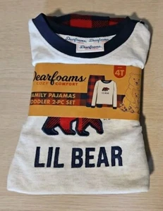 Dearfoams Lil Bear Family Cozy Comfort Toddler 2 Pc Long Sleeve Red Plaid Pajama - Picture 1 of 12