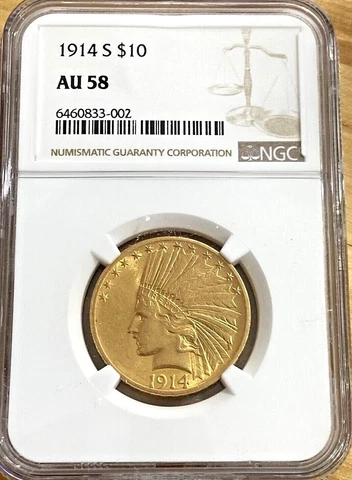 1914 S $10 INDIAN HEAD GOLD EAGLE * NGC AU58 * LOW MINTAGE KEY DATE Cover
