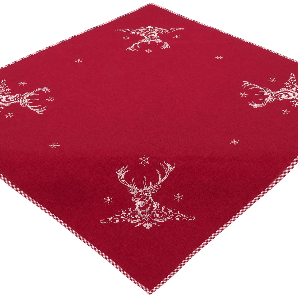 Tischdecke Weihnachten Rot 85 x 85 Mitteldecke Landhaus Bestickt Hossner Hirsch - Bild 1 von 4
