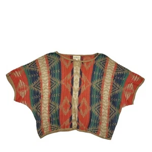 Ralph Lauren Y2KGreen Beige & Orange Short Sleeve Batwing Top Womens UK L - Picture 1 of 4