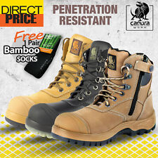 Canura Safety Work Boots Zip Anti Penetration Steel Toe Cap PRESS STUD CLIP Shoe