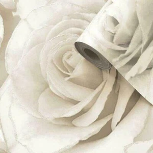 Glitter Pearl Silver Wallpaper Cream Roses Floral Vinyl Muriva Madison 139524 - Picture 1 of 4