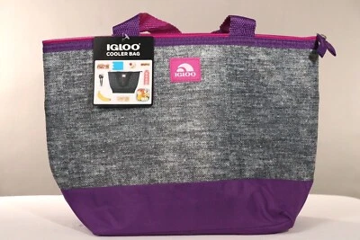 Igloo Cooler Tote Bag Black & White Pebble 8 can Purple Accent Antimicrobial NEW - Image 1 of 4