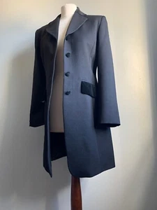 M&S PURE NEW WOOL  JACKET 10 8 long line black smart retro velvet collar covert - Picture 1 of 22