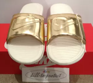 NIKE BENASSI SOLARSOFT SLIDE METALLO LIQUIDO ORO US UK6 7 8 9 10 11 TZ 696116-770 - Foto 1 di 8