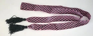 Vintage 1970s 1980s Women's Retro Wrap Pink & Black belt with tassels MOD HIP - Picture 1 of 4