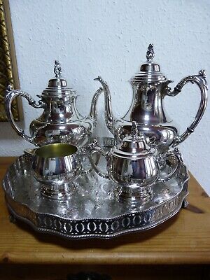 4pc Vintage Oneida Silver Plated Tea Set On Ornate 3 Claw Footed Gallery Tray • 45£