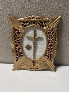 Vintage Knights of Columbus Crucifix Memorial Plaque Mother of Pearl Inlay Wall - Picture 1 of 7