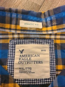 American Eagle Hemd Herren 2XL Athletic Fit Langarm kariert Baumwolle blau - Bild 1 von 7