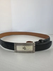 Lauren Ralph Lauren Vintage Black Snakeskin Leather Belt With Logo Buckle Size S - Picture 1 of 6