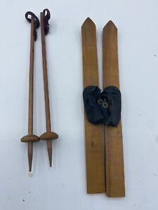 HTF Original 1939 Wooden Doll Skis & Poles for Madame Alexander Sonja Henie Doll