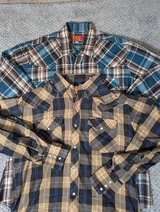 Lot Of 2 VTG 90s Ely Plains Pearl Snap Shirt Striped Western Cowboy Sz 16/33 - Picture 1 of 18