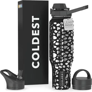 Coldest Sports Water Bottle - 3 in 1 Lids (Chug, Straw, Handle) - Insulated Stai - Picture 1 of 6