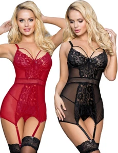Basque Bodysuit Suspenders Teddy Lace Sexy Lingerie Nightwear Body Size 8-22 - Picture 1 of 12