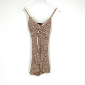 Vtg Y2K Say What Crochet Top Womens S Babydoll Knit Tunic Brown Fairy Feminine - Picture 1 of 10