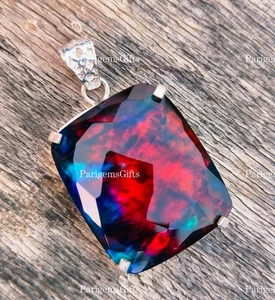 87 Ct Ammolite Multi Fire German Silver Pendant Gift For Loose Gemstone - Picture 1 of 6
